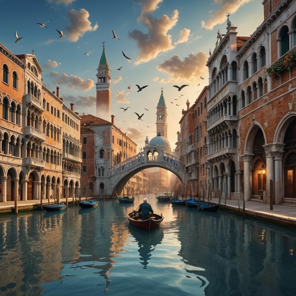 Venice Sunset: Old Man's Serene Sailboat Journey