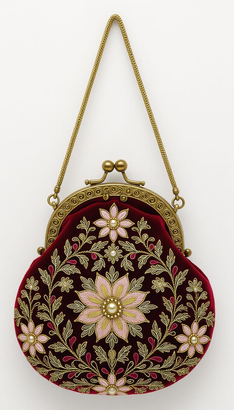 Rococo Style Embroidered Reticule Purse
