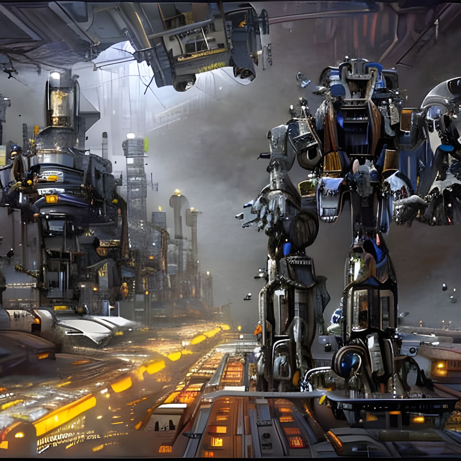 Futuristic Mecha Factory Assembly Line