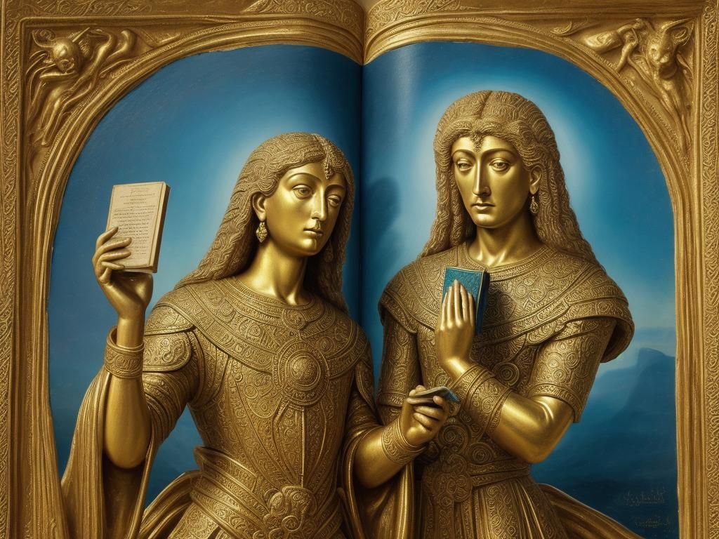 Divine Figure Holding Book in Surrealist Oil Painting