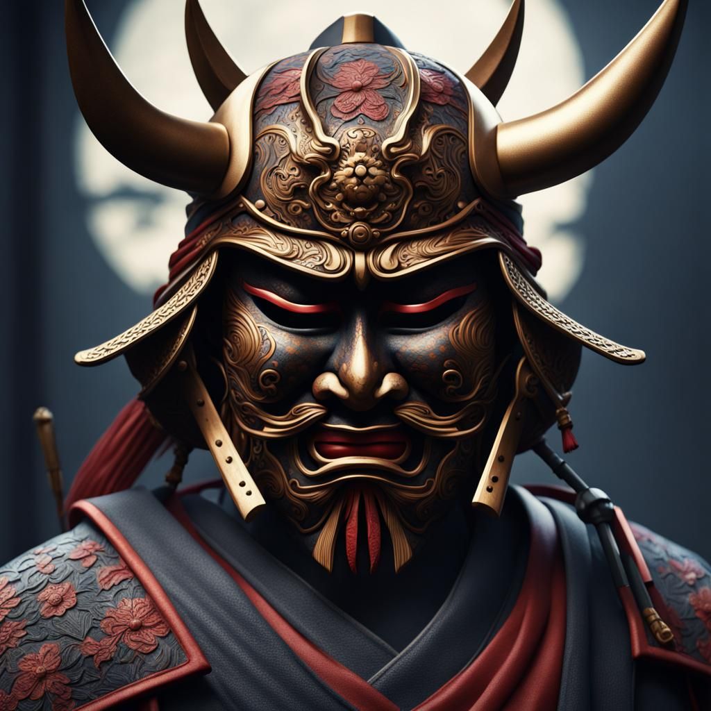 Detailed Samurai Mask and Katana Matte Painting