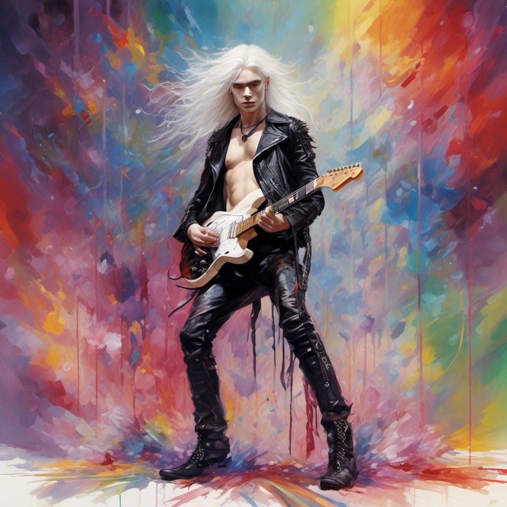 Rockstar with Guitar on Stage in Hyperreal Style