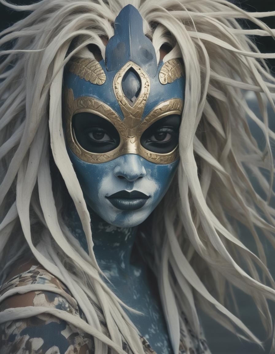 Masked Sunbather Portrait on Sunrise Beach