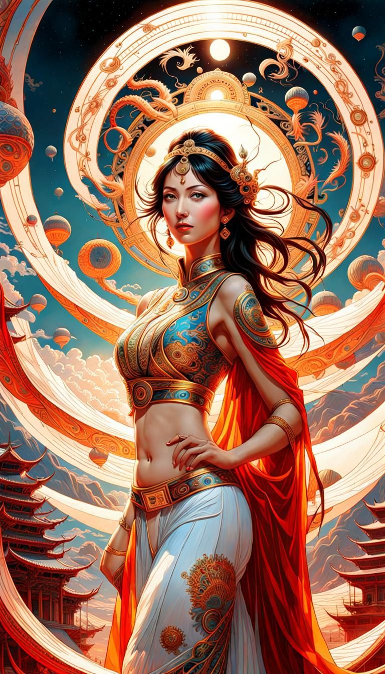 Ethereal Oriental Woman in Art Nouveau Style