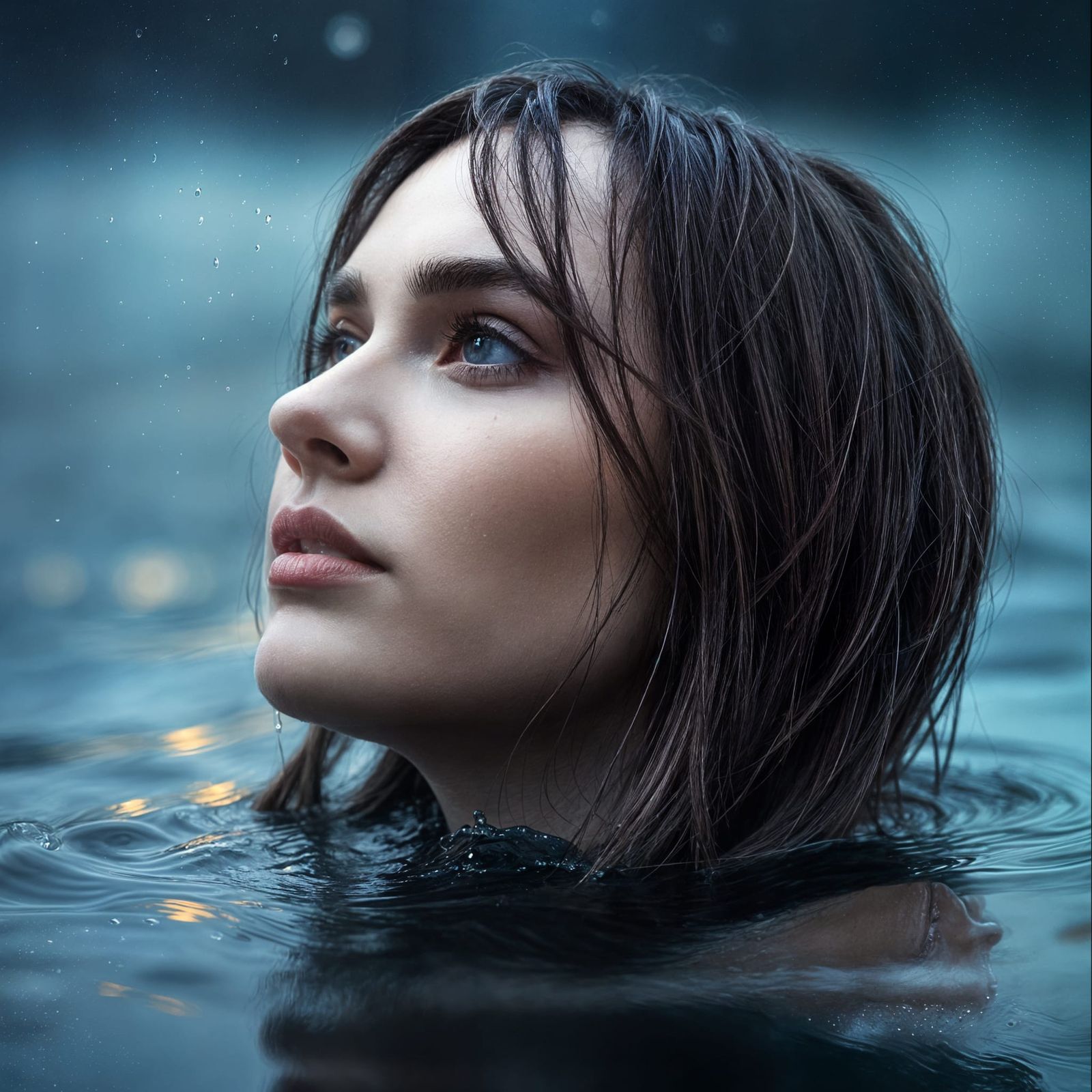 Woman in Rain: Photorealistic 35mm Film Portrait