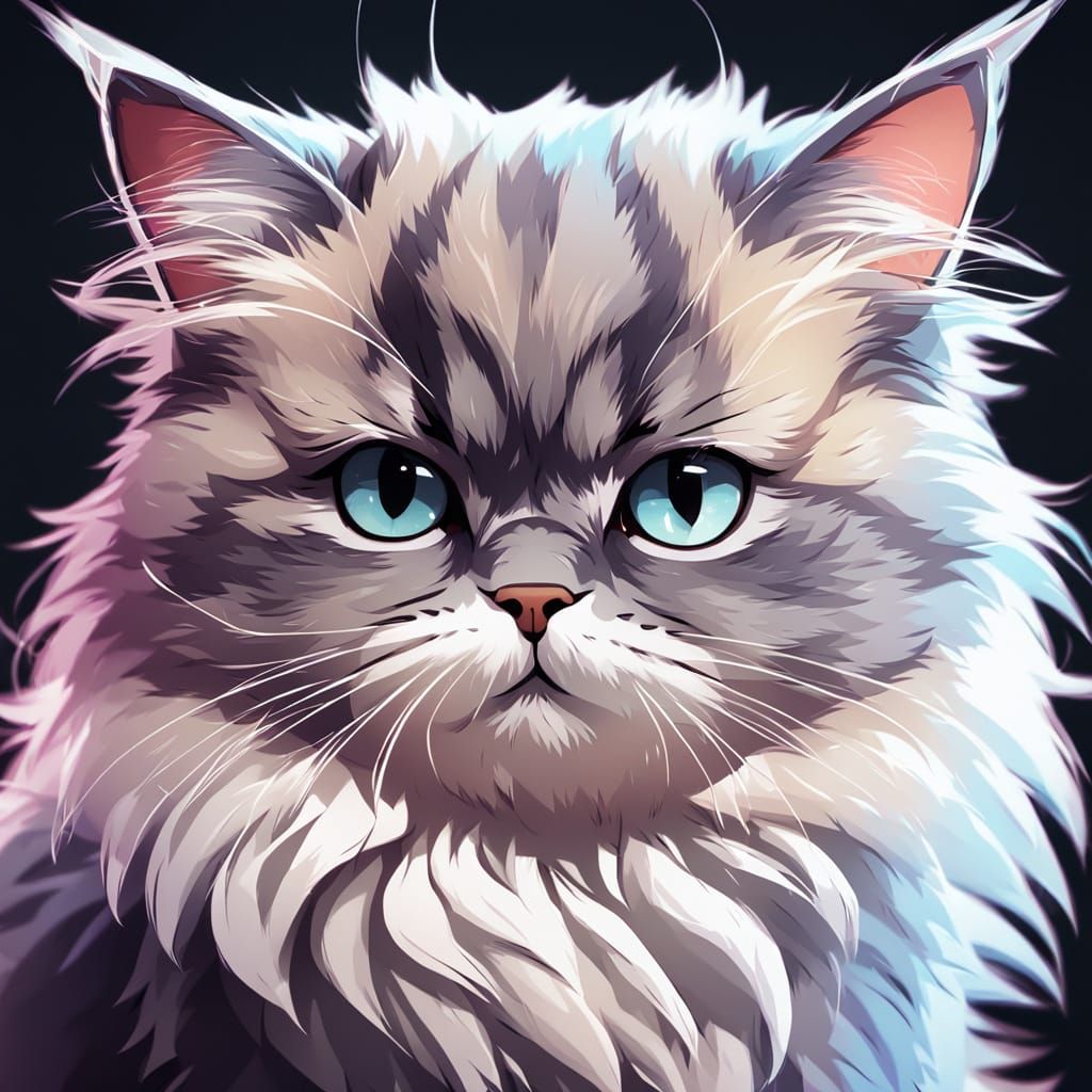 Grumpy Kitten in Anime Manga Style