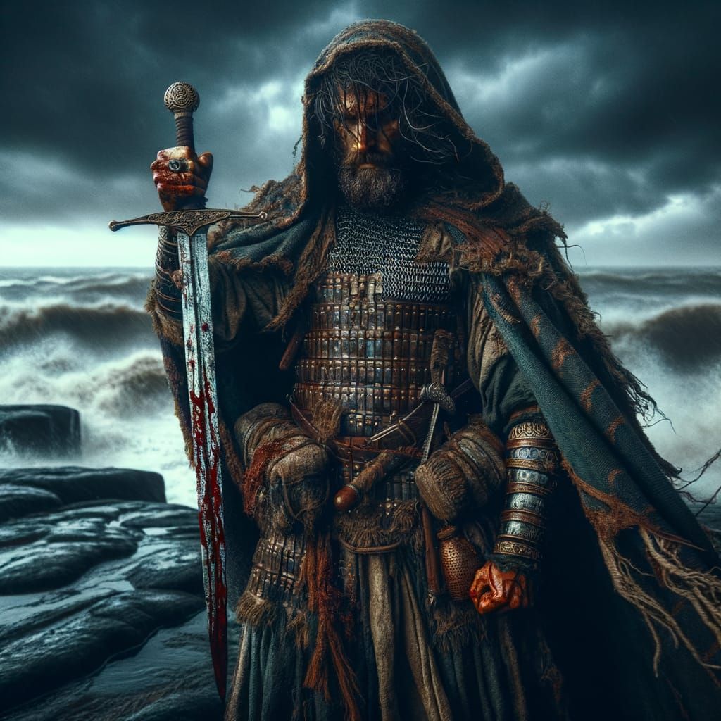 Middle Eastern Warrior in Turbulent Stormy Skies