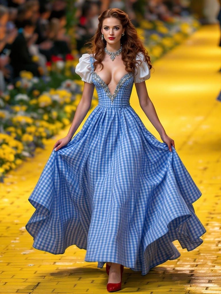 Dorothy in Elegant Blue Ball Gown Struts Paris Runway