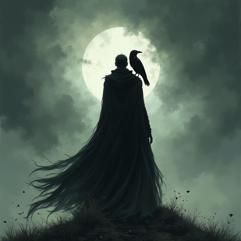 Dramatic Raven Silhouette in Dark Fantasy Style