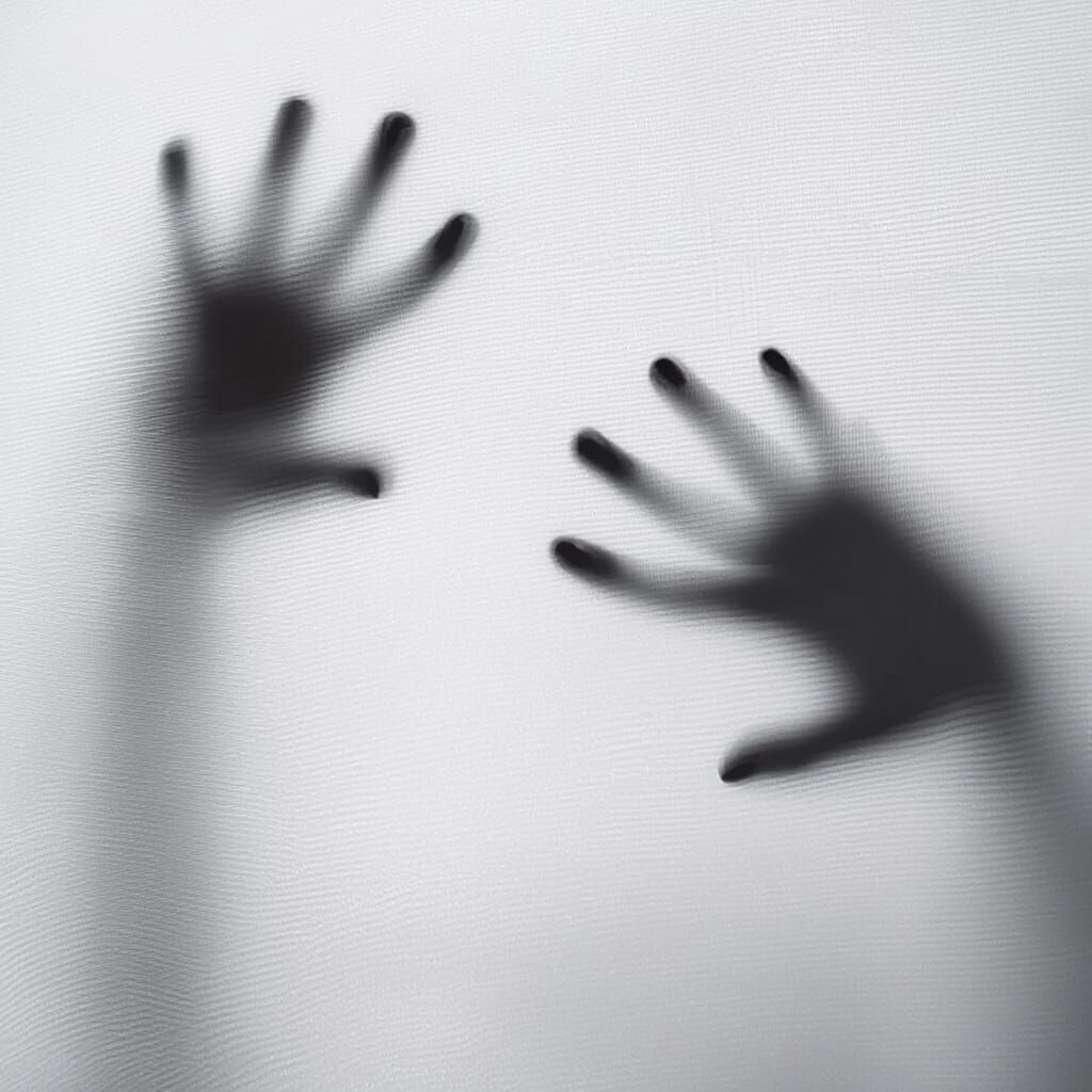Surreal Hands Pressing Against Translucent Surface
