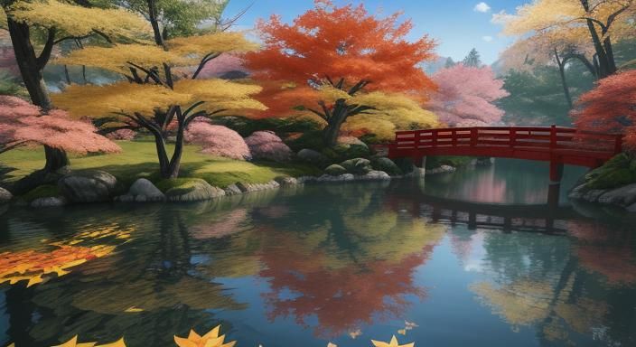 Serene Japanese Garden with Autumn Maple Trees