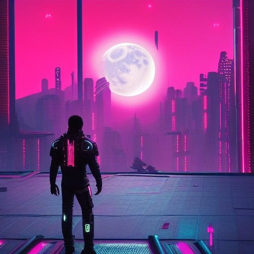 Cyberpunk Moonscape in Neon Style of Blade Runner