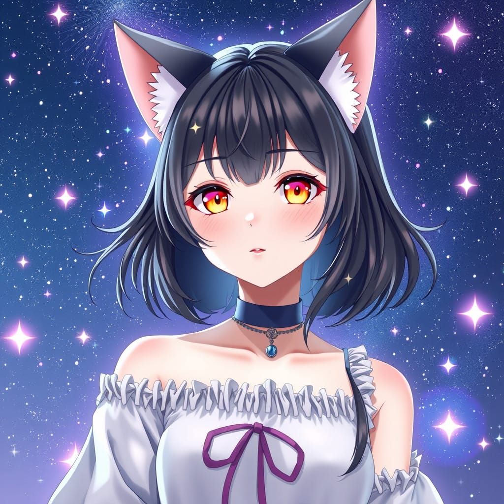 Ethereal Anime Goddess with Feline Accents