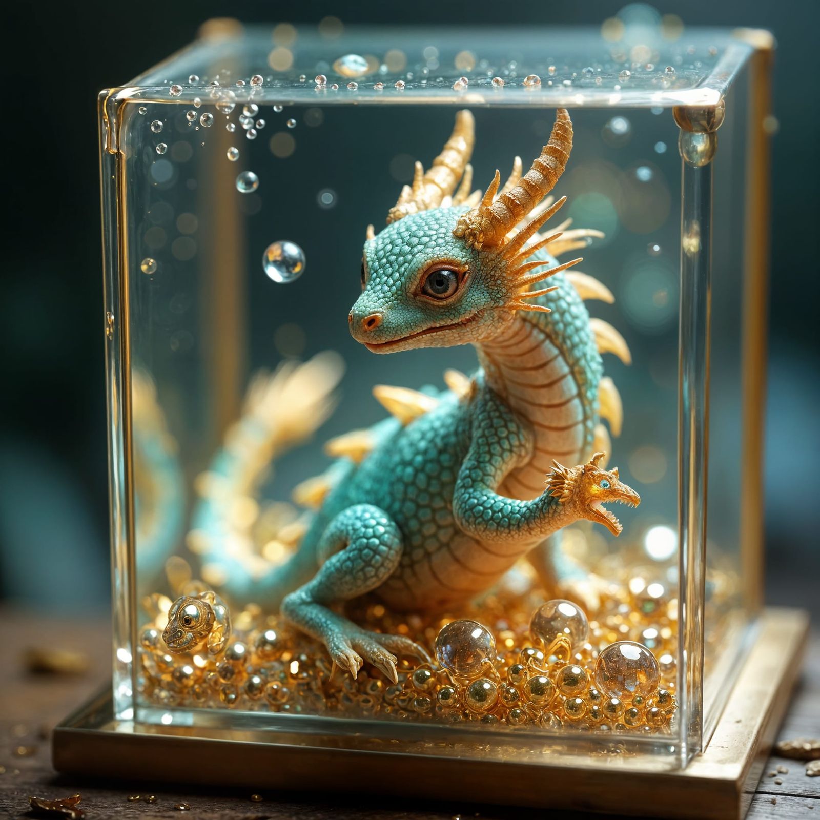 Mythical Dragon Hatchling with Water Drop Reflection