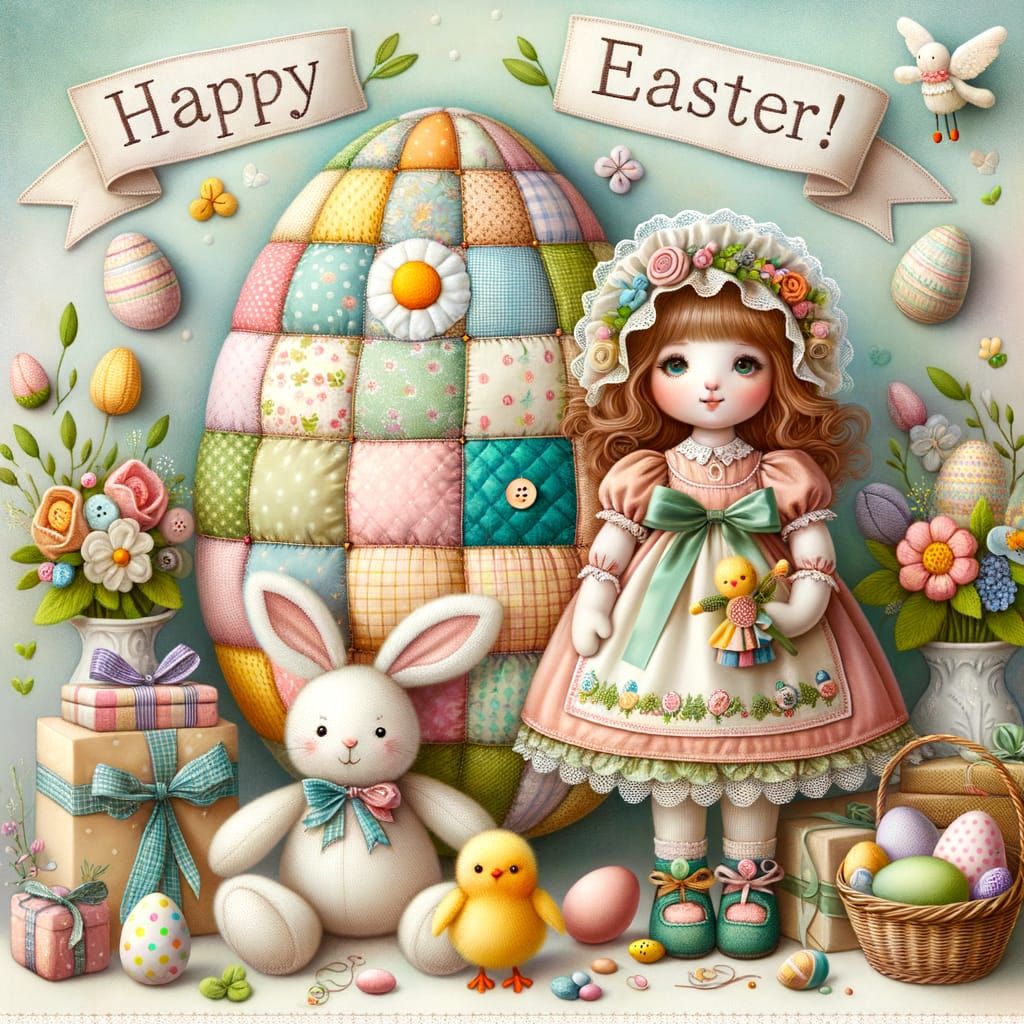 Whimsical Easter Celebration in Colorful Patchwork Style