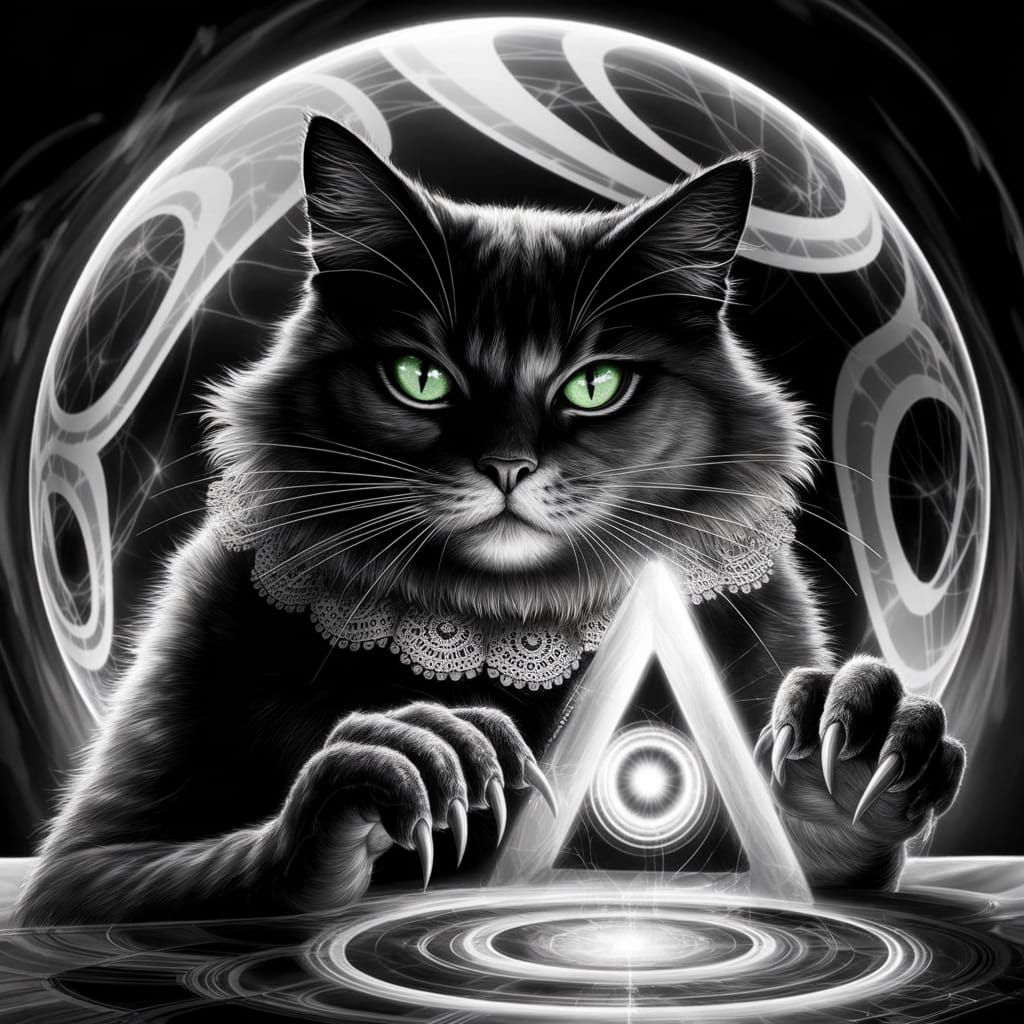 Whimsical Cat in Mesmerizing Optical Illusion Pencil Sketch