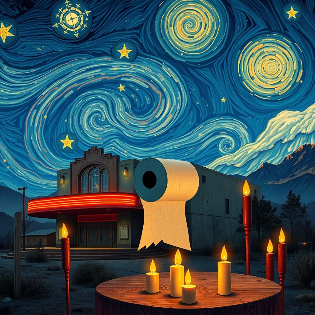 Nightmarish Cinema with Toilet Paper in Van Gogh Style