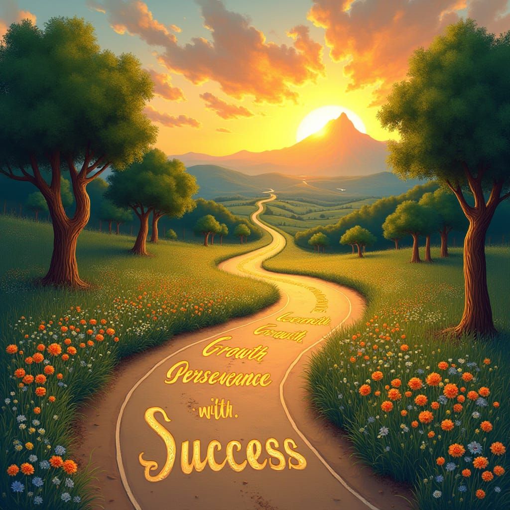 Golden Road to Success Inspired by Impressionism