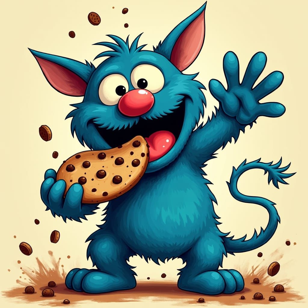 Tasmanian Devil Cookie Monster in Looney Tunes Style