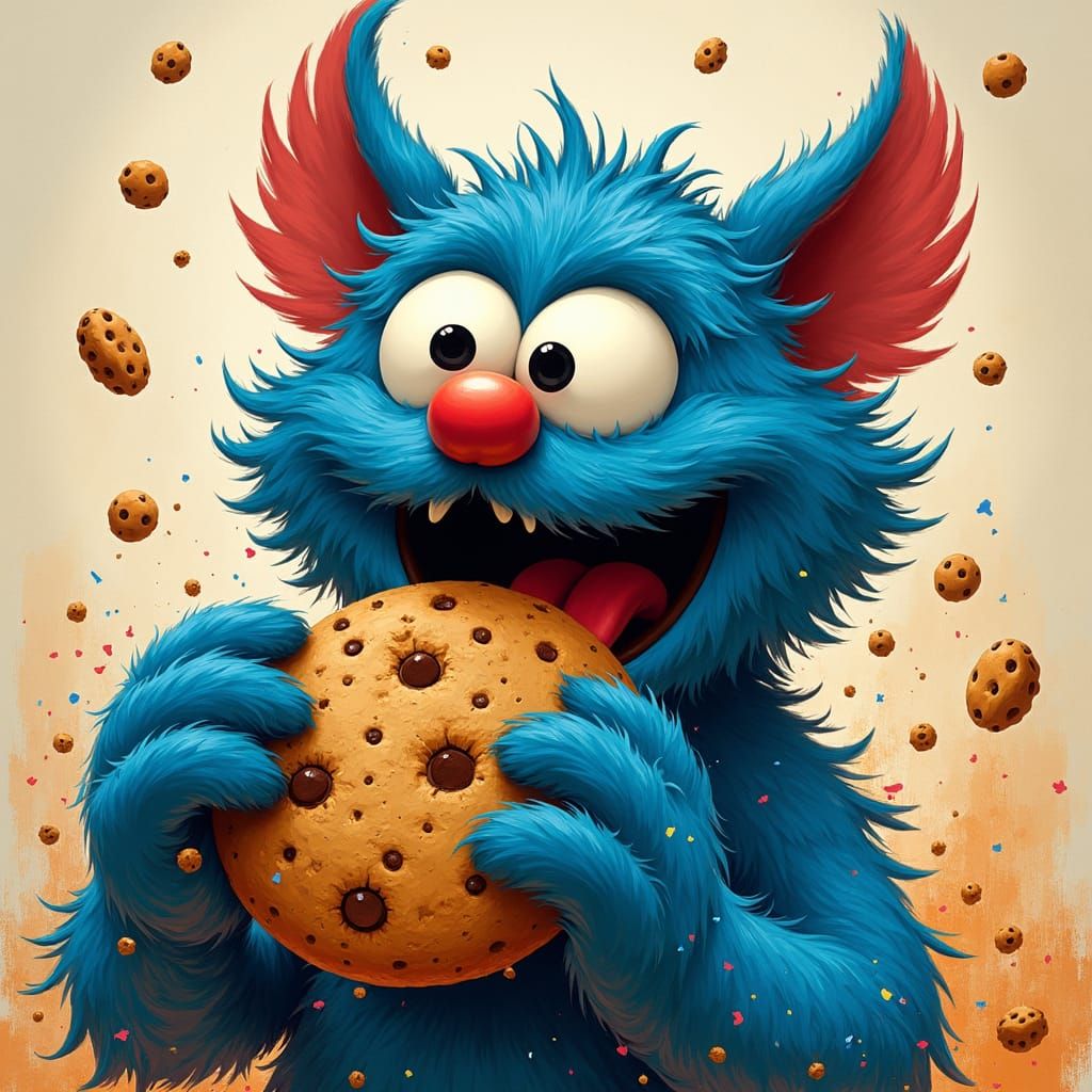 Tasmanian Devil as Cookie Monster Devouring Cookies