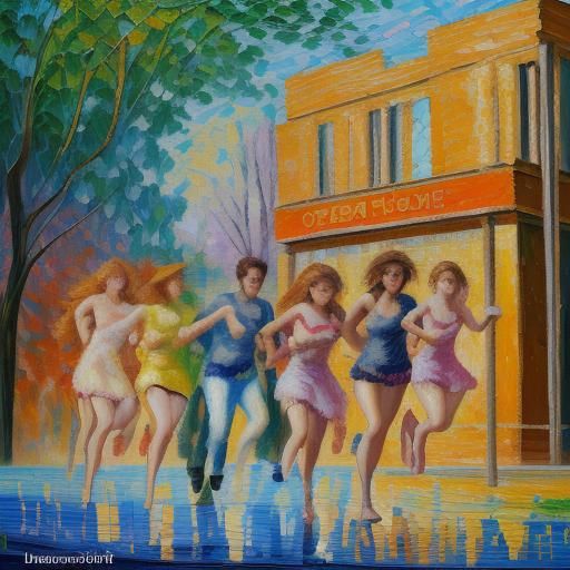 People Chasing Pleasure: Neo-Impressionist Oil Painting