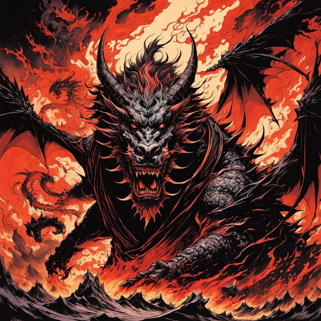 Fiery Demon Dragon Rages at Center of Anime-Inspired Shield