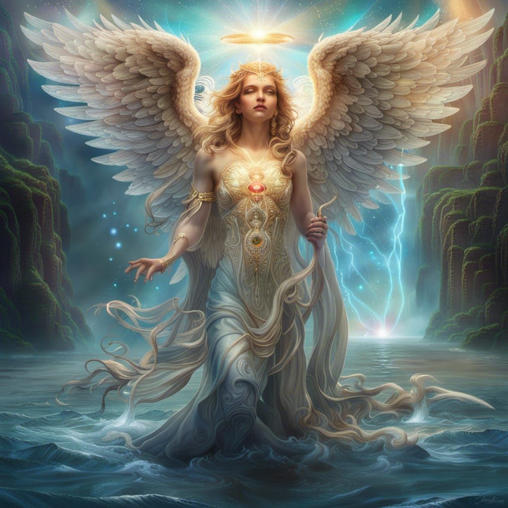 Astral Angel of Water in Detailed Digital Painting
