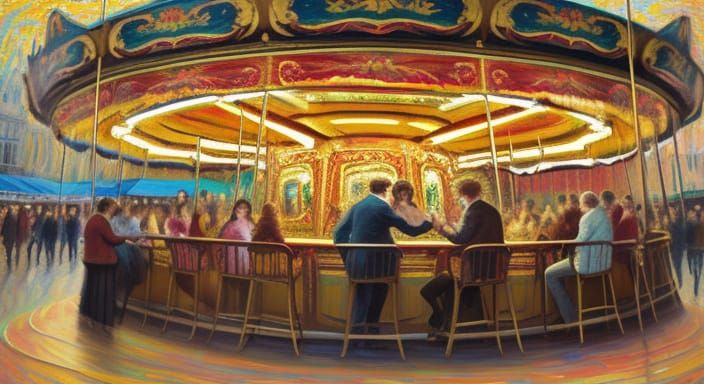 Joyful Carousel Ride in Neo-Impressionist Style