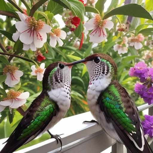 Hummingbird and Insects Sipping Nectar, Digital Art