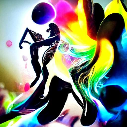 Holographic Astral Dance Illustration in Cosmic Mixed Media