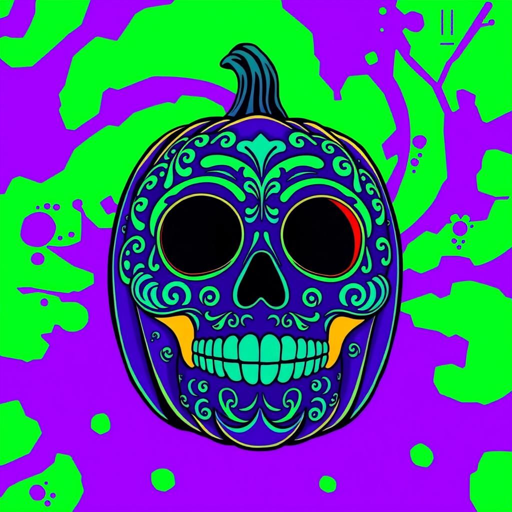 Sugar Skull Jack-o'-Lantern in Abstract Digital Art Style