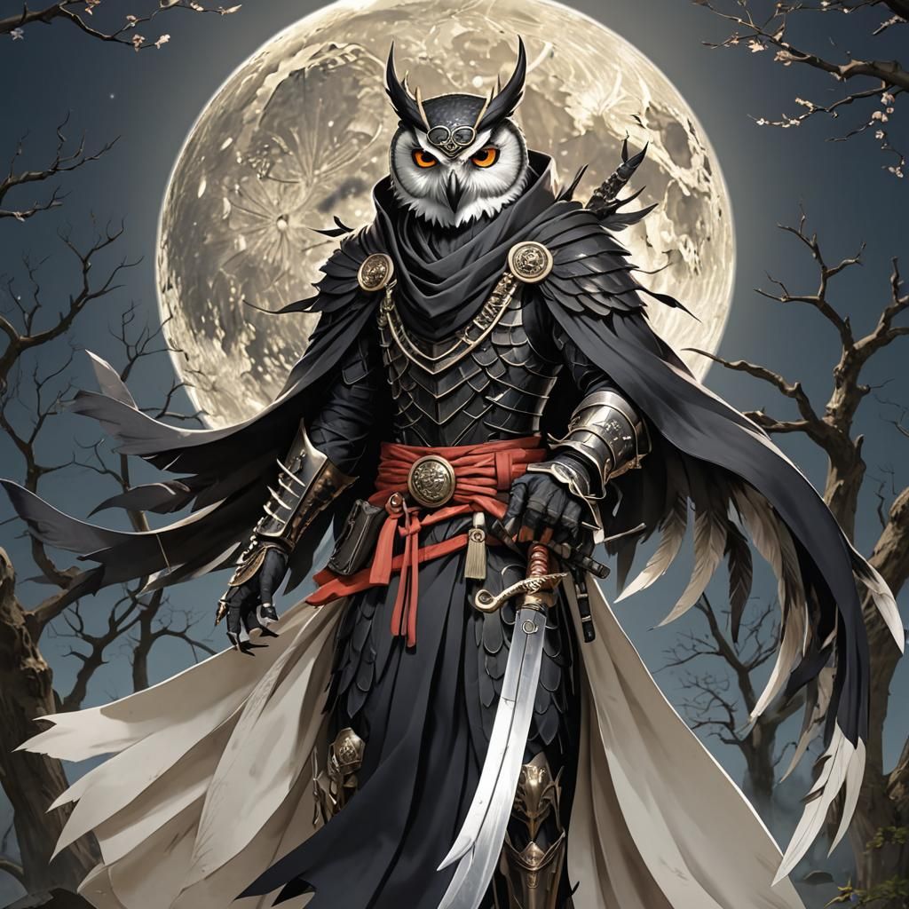 Owl Ninja in Action Pose: Anime-Inspired 3D Art