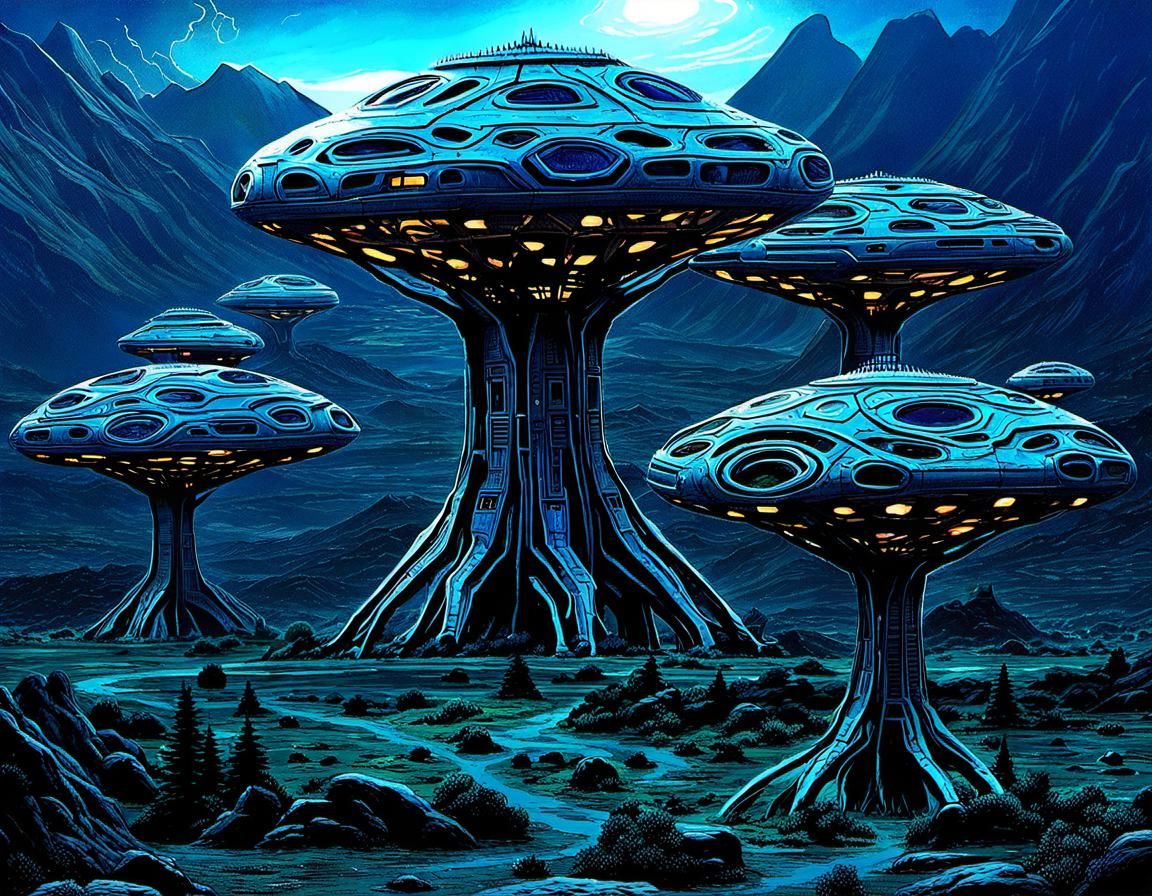 Alien Pod Trees in Science Fiction Aethercore Style