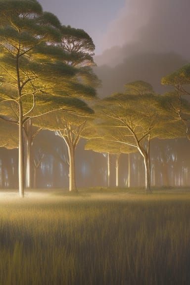 Raining Night: Giant Forest with White Sculpture