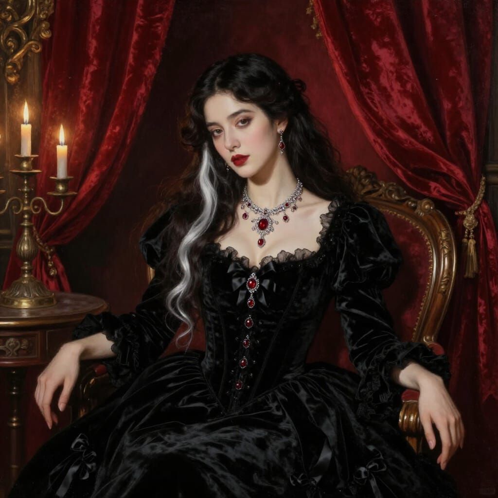 Gothic Beauty in Baroque Chamber Oil Painting