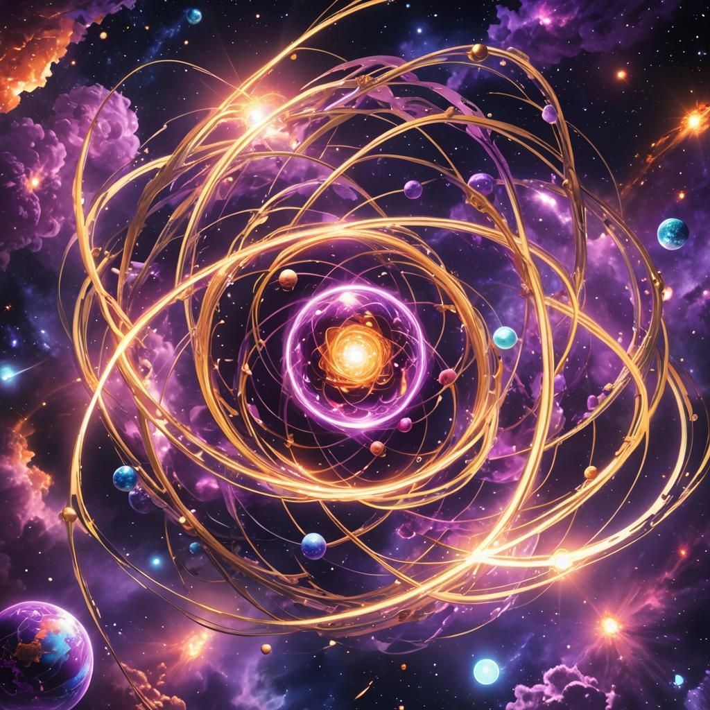 Surreal Atom with Planet-like Electrons in Digital Art