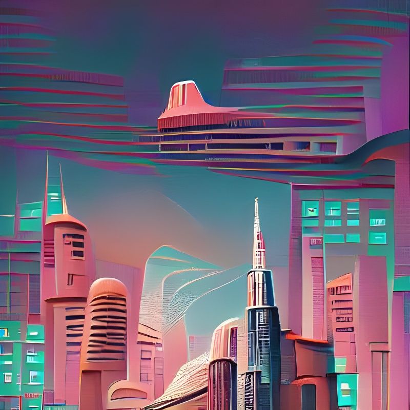 Retrofuturistic Cityscape with Flying Cars