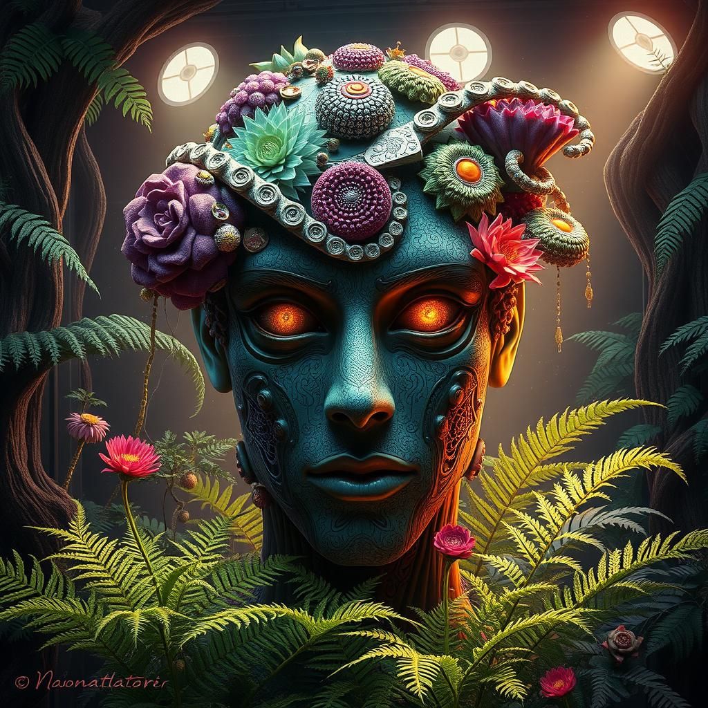 Surreal AI Face Merging with Biomechanical Fern