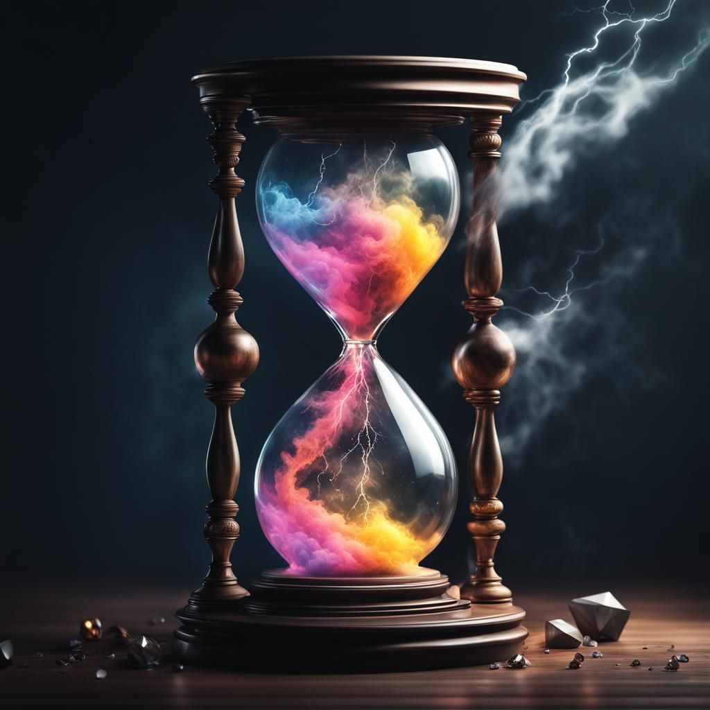 Hyperrealistic Hourglasses with Lightning and Vintage Framin...