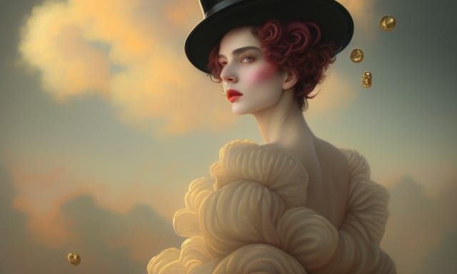 Sparkling Eyes: Velvet Top Hat in Sunny Clouds