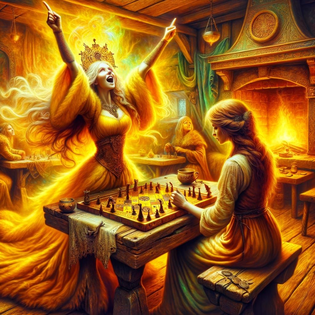 Norse Goddess Lofn Celebrates Victory in Tavern