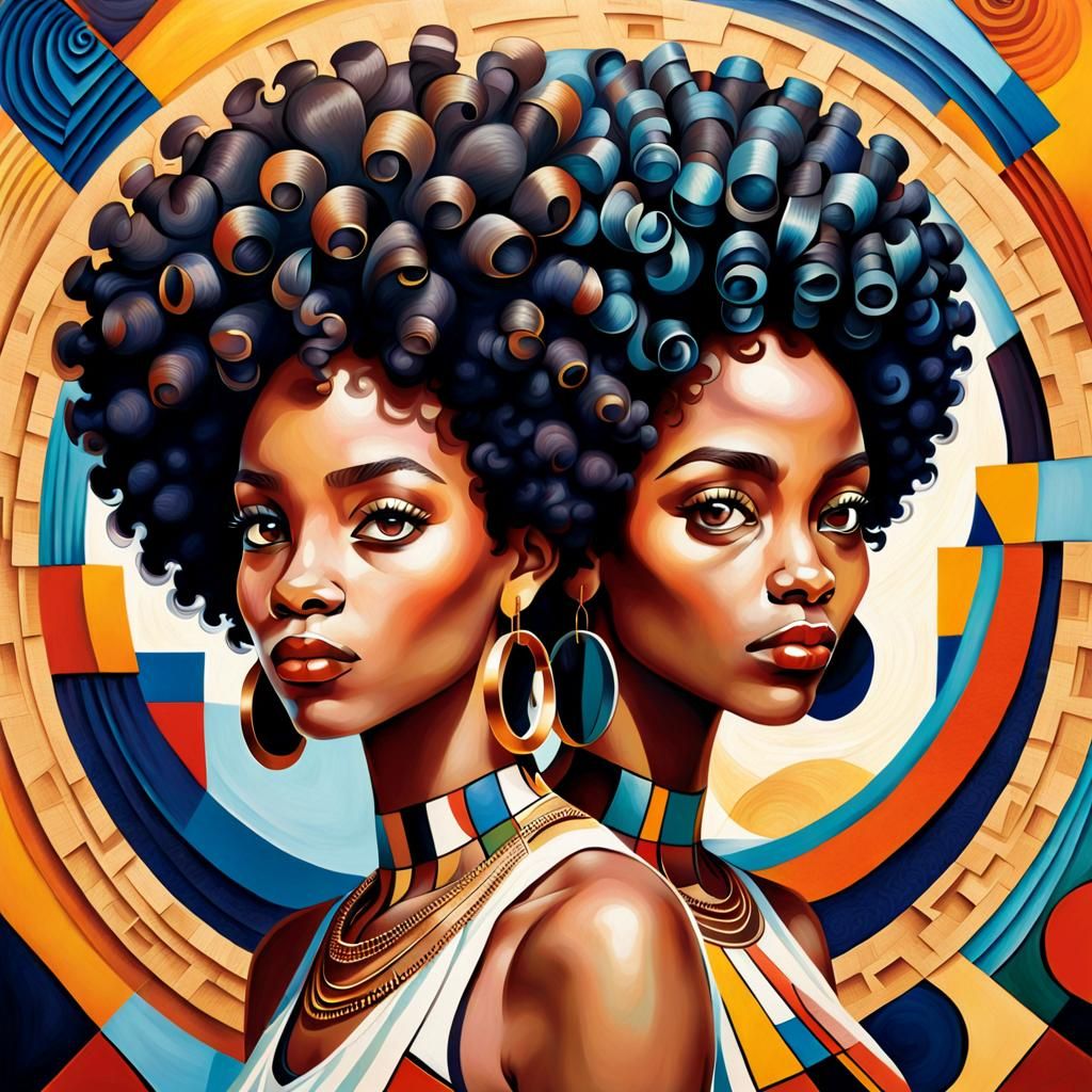 Stylized Cubist Portrait of an African American Couple