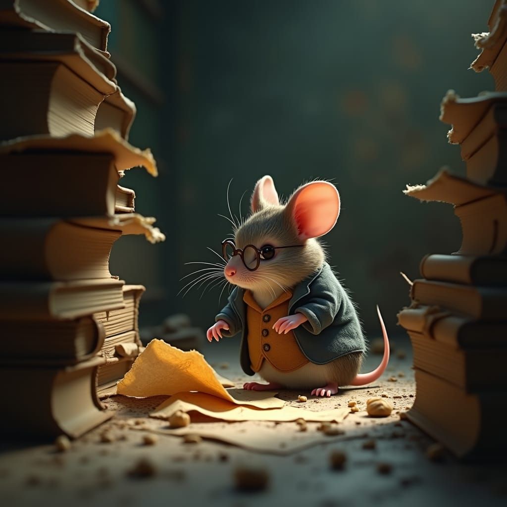 Whimsical Mouse Searches for Food in Fantasy Room