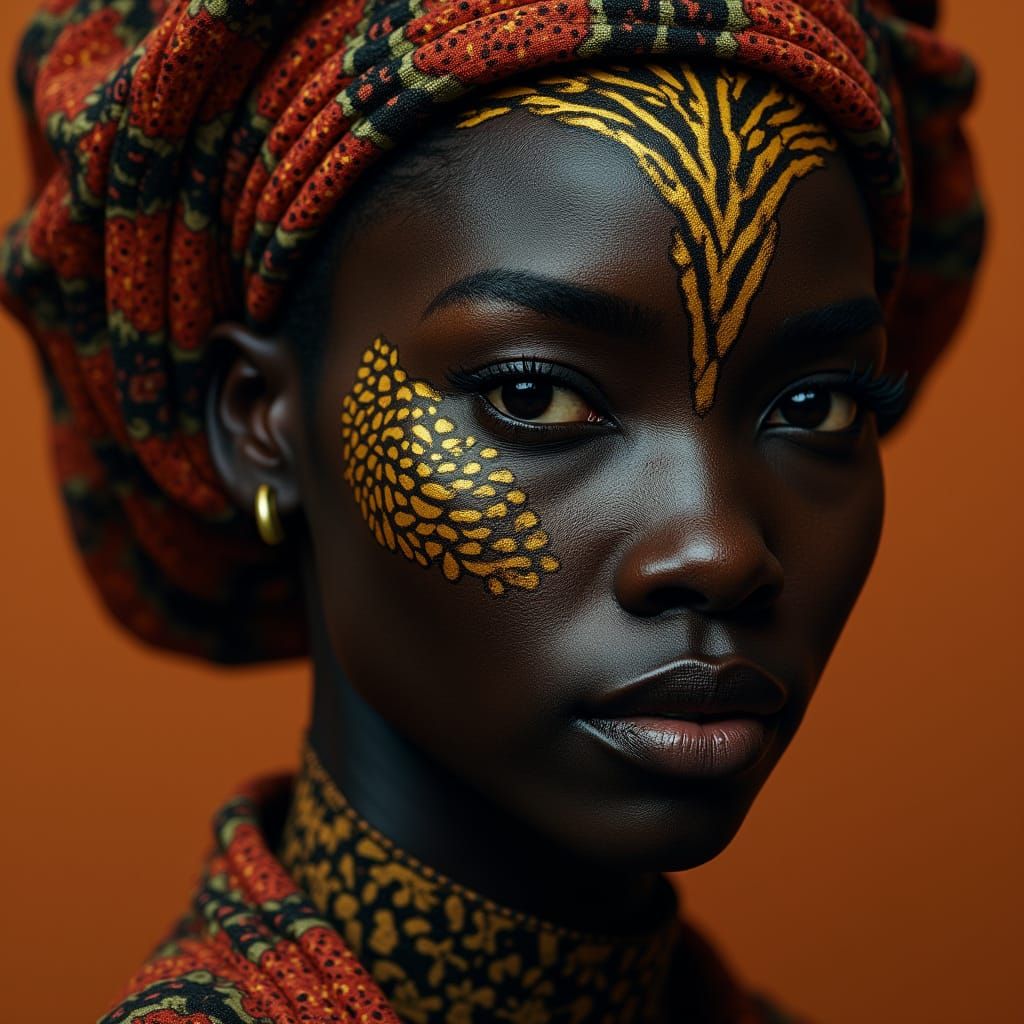 Regal Dark-Skinned Woman in Epic 3D Voronoi Realism