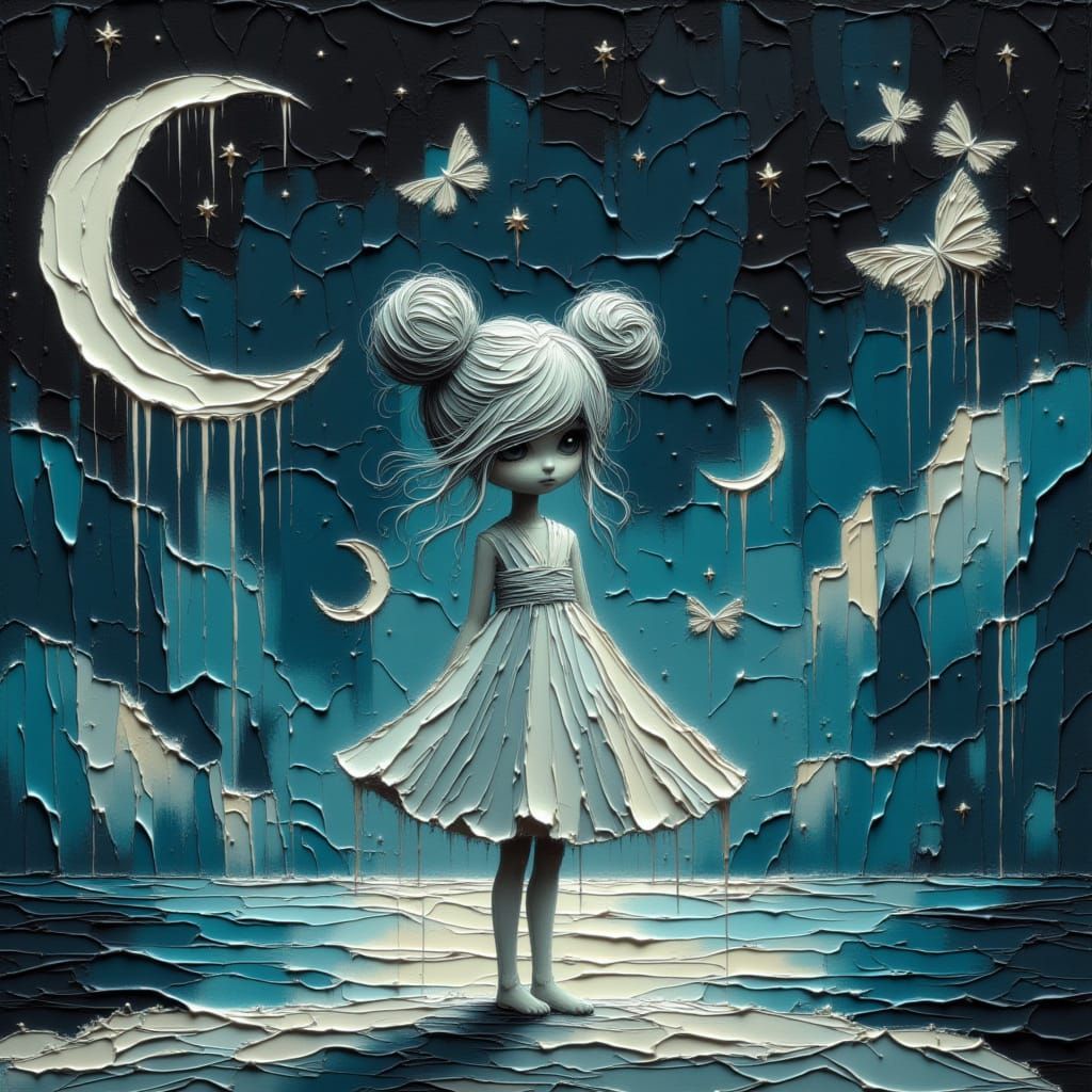 Moonchild on Crescent Moon in Dreamy Digital Art