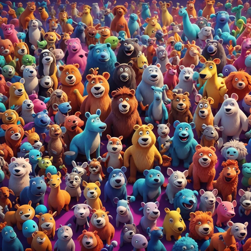 Playful Doodle World Animal Gathering in 3D