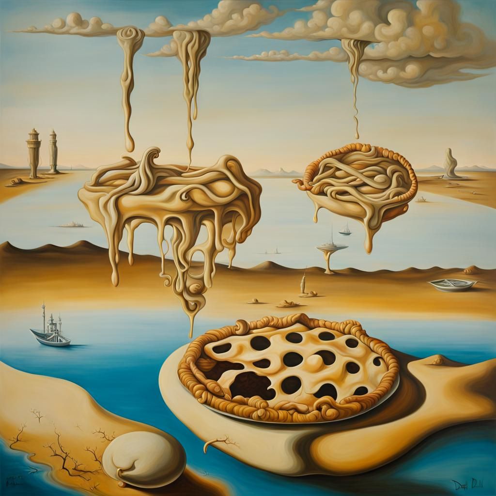 Surreal Melting Pies in Oil, Surrealist Style
