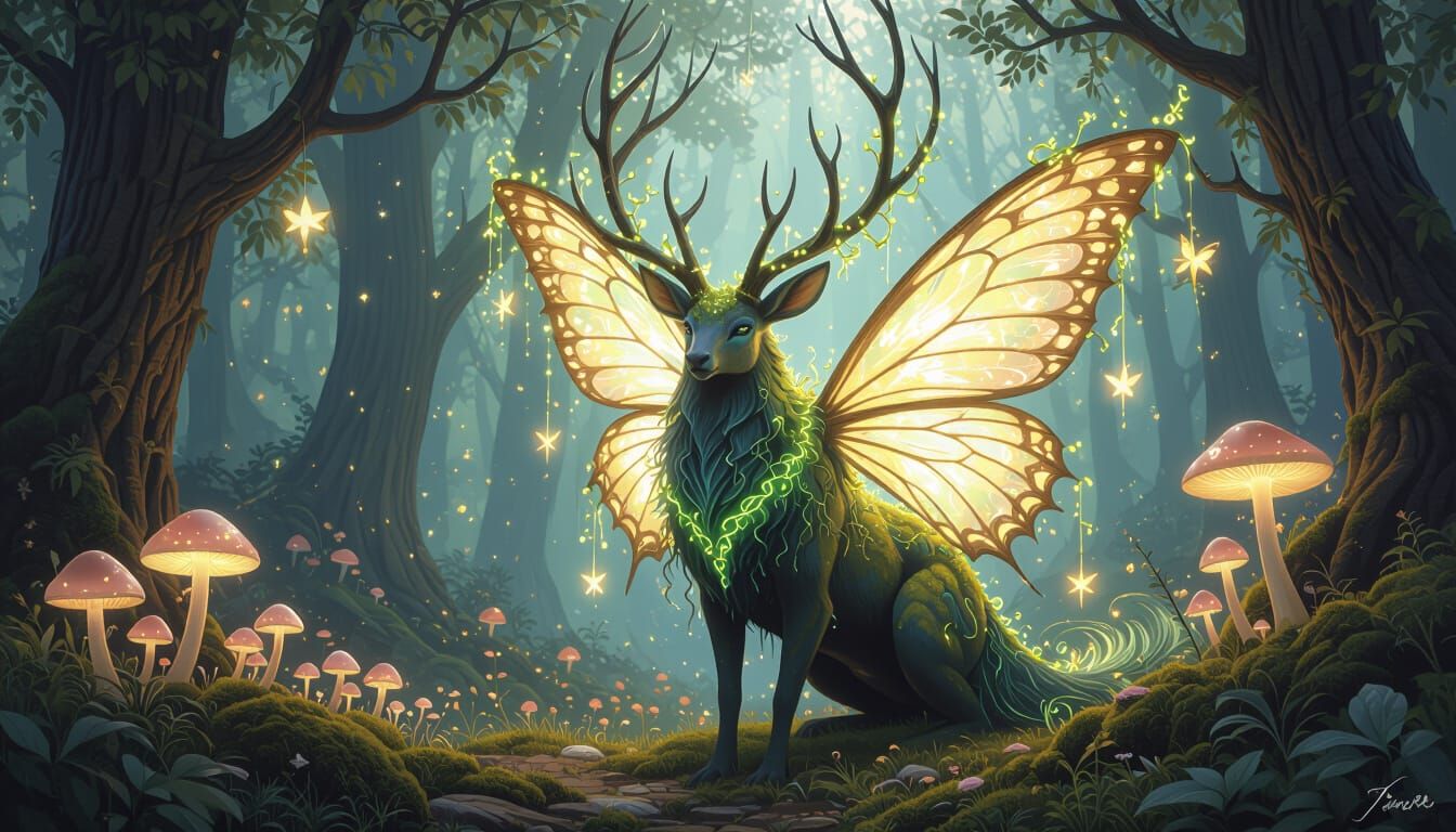 Ethereal Forest Spirit with Bioluminescent Vines and Rune Wi...