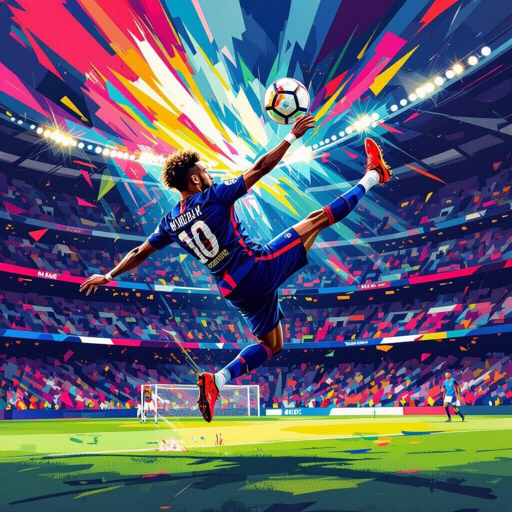 Neymar Bicycle Kick in Abstract Football Art