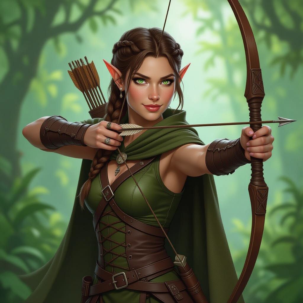 Wood Elf Hunter with Bow in Lush Forest